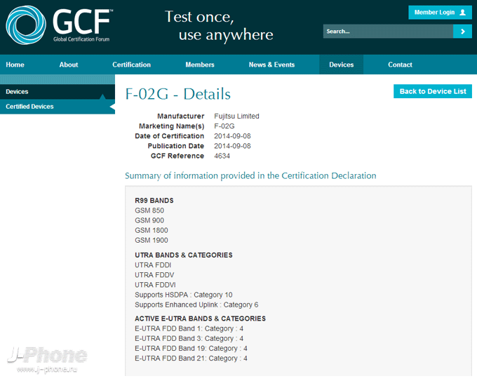 Смартфон Fujitsu Docomo F-02G сертифицирован GCF Смартфон Fujitsu Docomo F-02G сертифицирован GCF