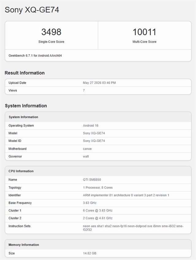 Xperia 1 VIII с 16 ГБ RAM первым преодолел 10 000 баллов в Geekbench
