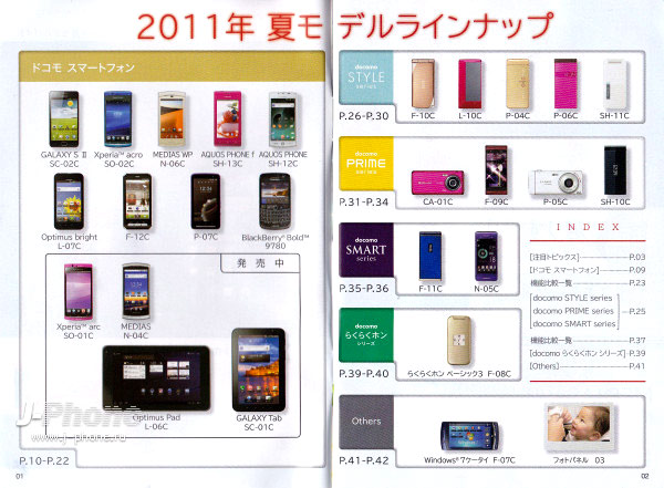 Docomo SH-10C, Docomo P-05C, Docomo CA-01C, Docomo F-09Cm Docomo F-11C, Docomo N-05C, Docomo F-10C, Docomo L-10C, Docomo P-04C, Docomo P-06C, Docomo SH-11C